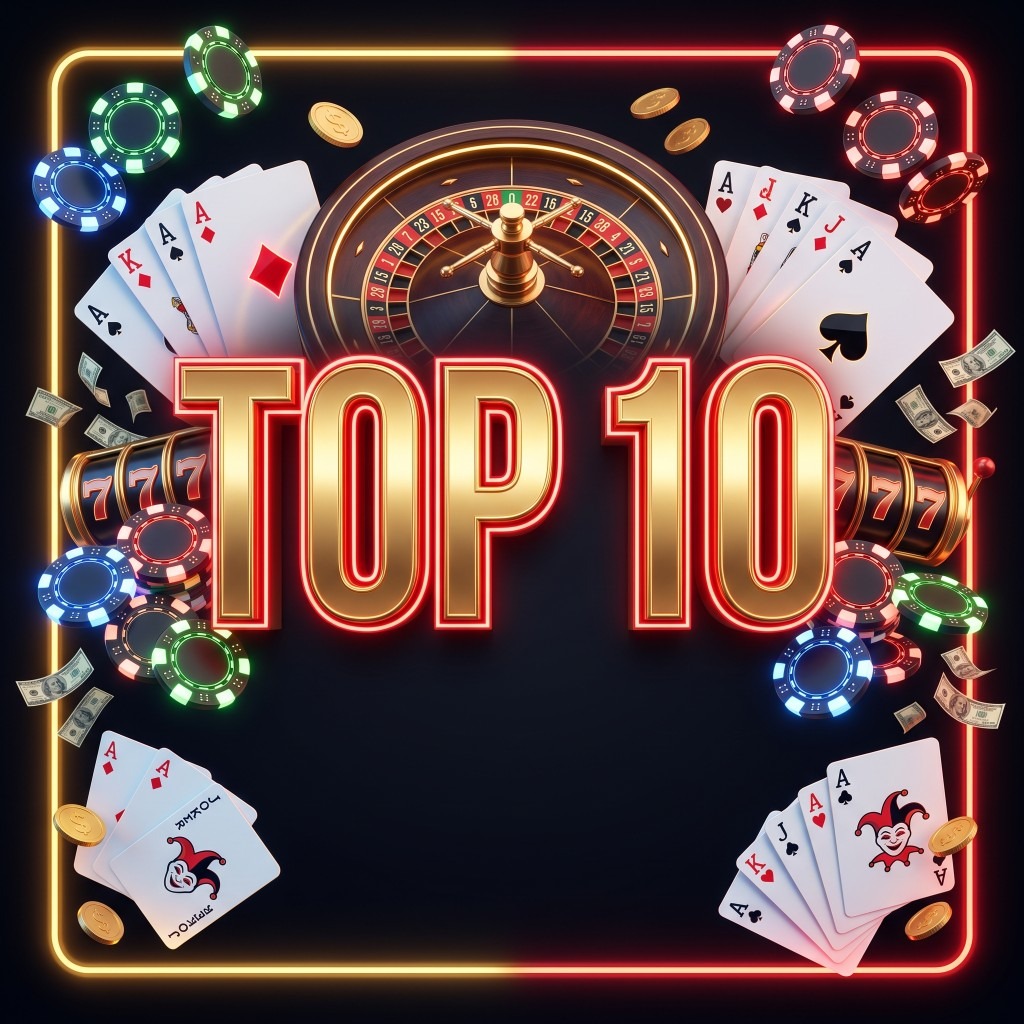 Top 10 casino hotels, with roulette, cards and chips