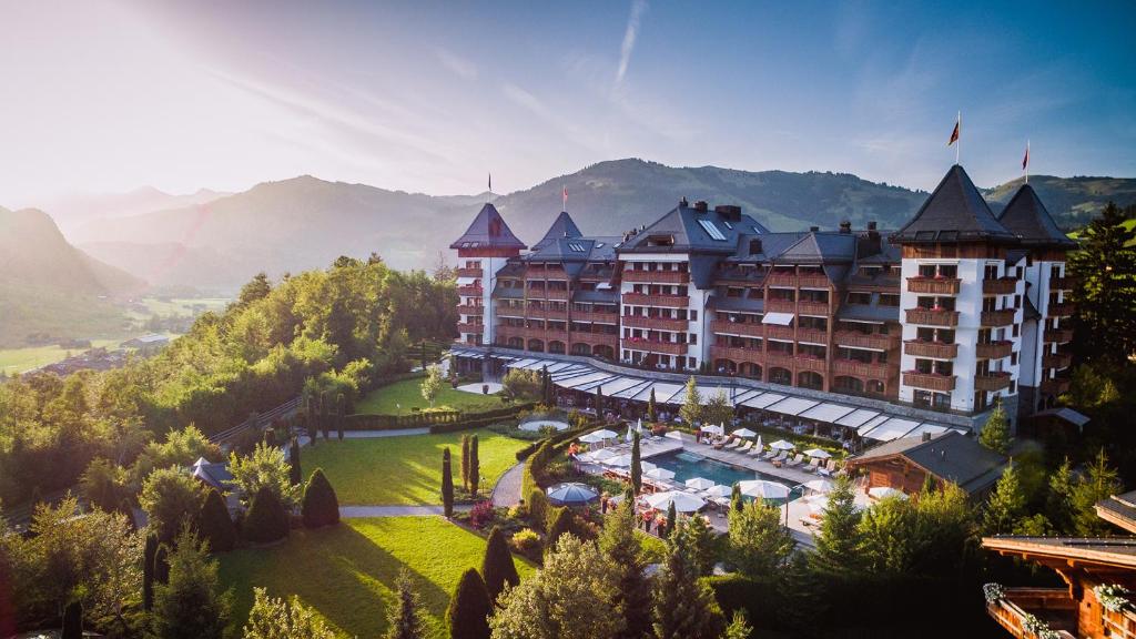 The Alpina Gstaad and its terrace in the valley